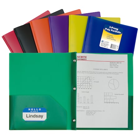 C-Line Products 2-Pocket Portfolio Folder With Prongs, Primary Colors May Vary, PK36 33960-DS